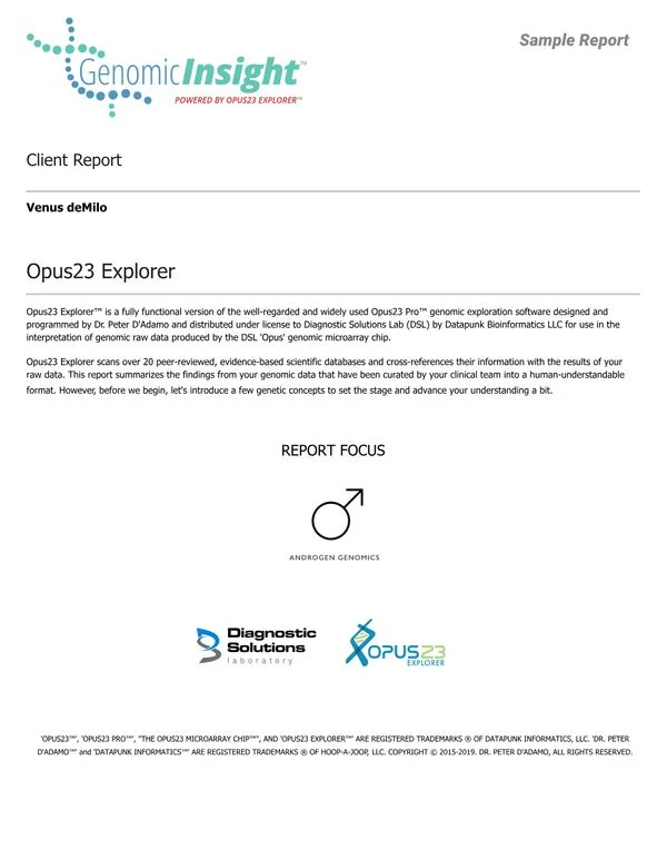 GenomicInsight Sample Report: Androgen Genomics GenomicInsight Sample Report: Androgen Genomics