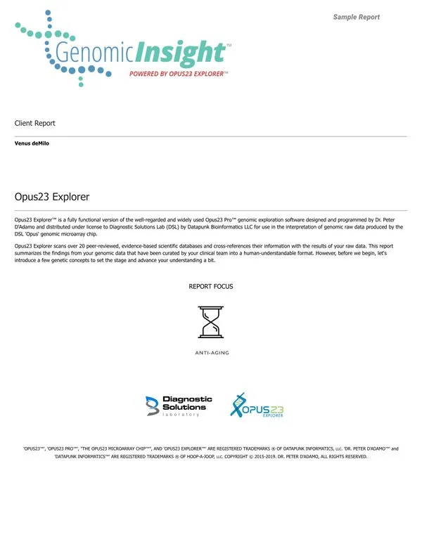 GenomicInsight Sample Report: Anti-Aging GenomicInsight Sample Report: Anti-Aging