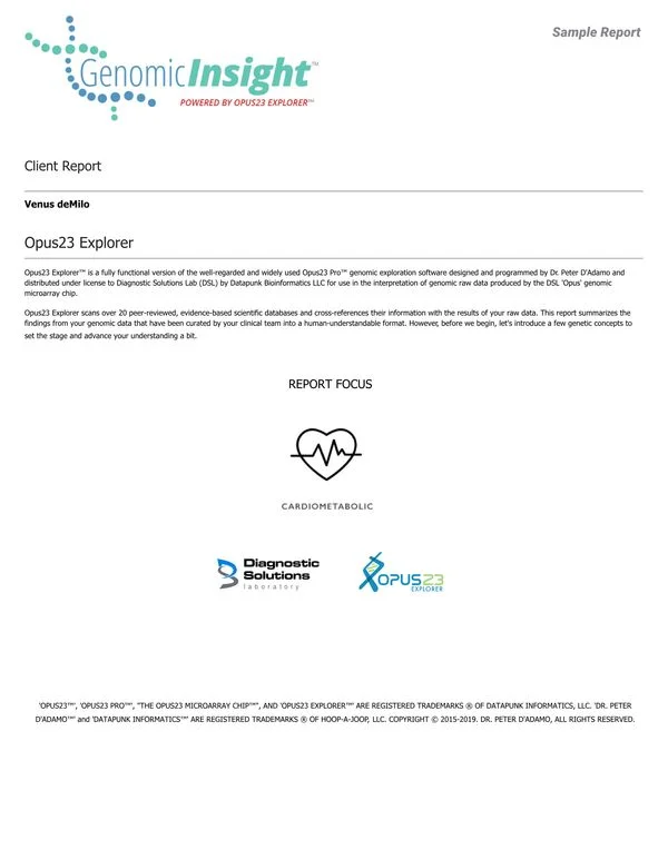 GenomicInsight Sample Report: Cardiometabolic GenomicInsight Sample Report: Cardiometabolic