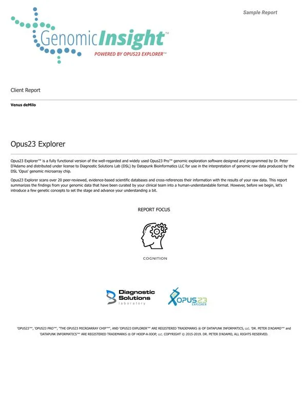 GenomicInsight Sample Report: Cognition GenomicInsight Sample Report: Cognition