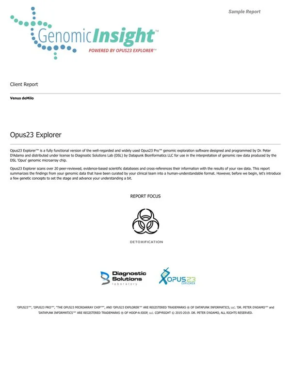 GenomicInsight Sample Report: Detoxification GenomicInsight Sample Report: Detoxification