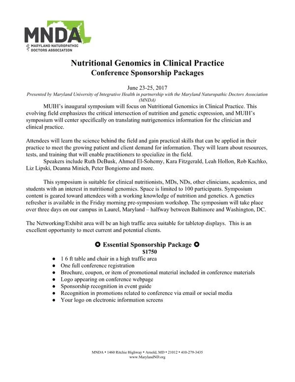 Nutritional Genomics in Clinical Practice Conference Sponsorship Packages Nutritional Genomics in Clinical Practice Conference Sponsorship Packages