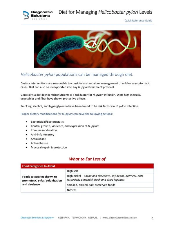 Diet for Managing <em>Helicobacter pylori</em> Levels Diet for Managing <em>Helicobacter pylori</em> Levels