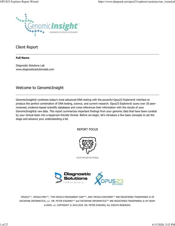 GenomicInsight Sample Report: Gastrointestinal GenomicInsight Sample Report: Gastrointestinal