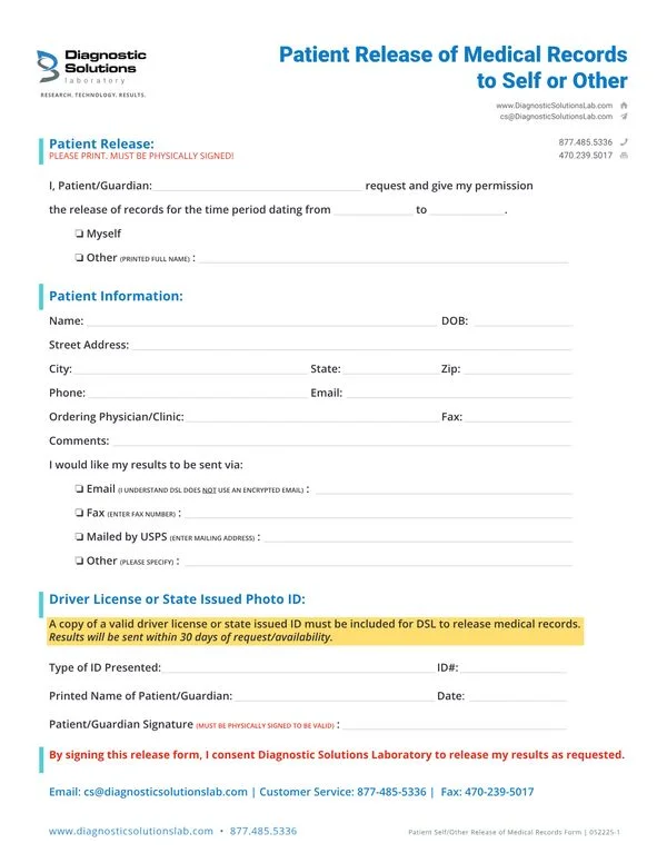 Patient Release of Medical Records – Self/Other Patient Release of Medical Records – Self/Other